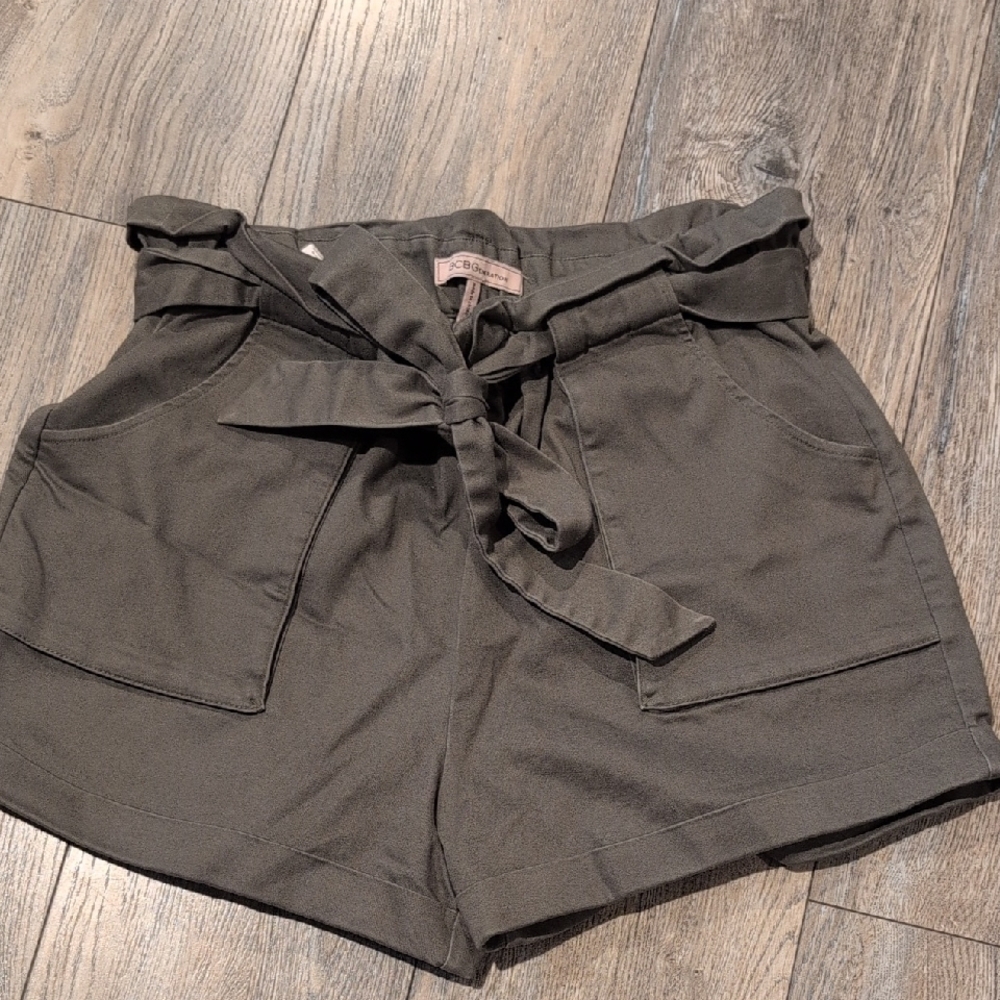 BCBGeneration High Waist Dark Green Belted Shorts